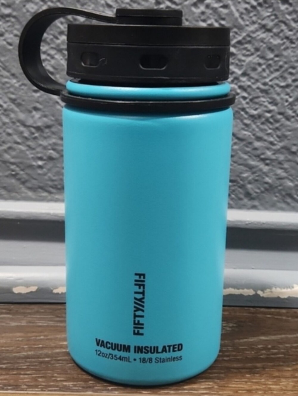 NWOT Fifty Fifty 12 oz Teal Aqua Blue Wide Mouth Stainless Steel Water Bottle